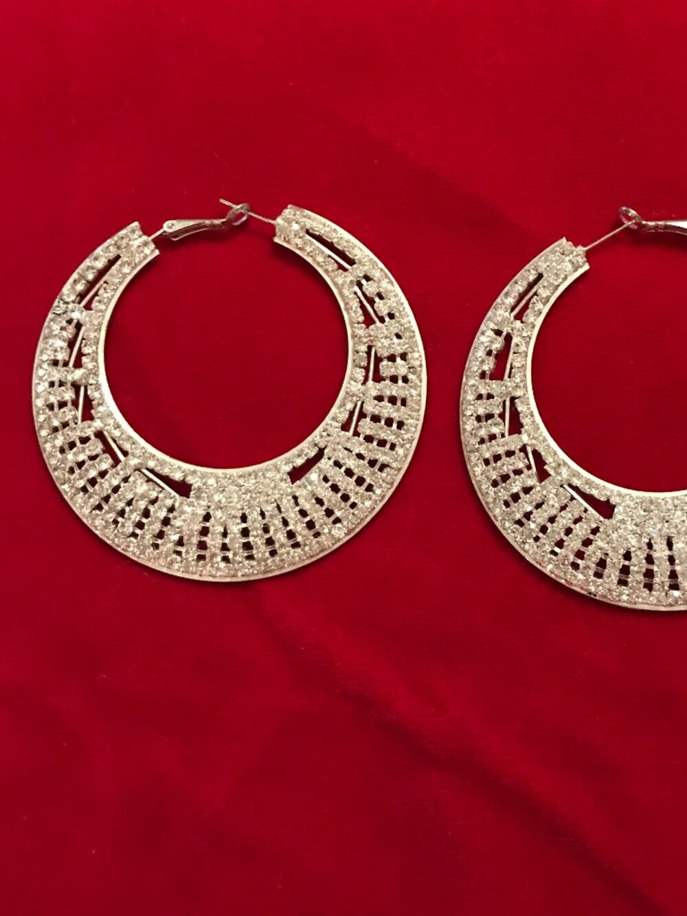 Silver Rhinestone Moon Hoop Earrings